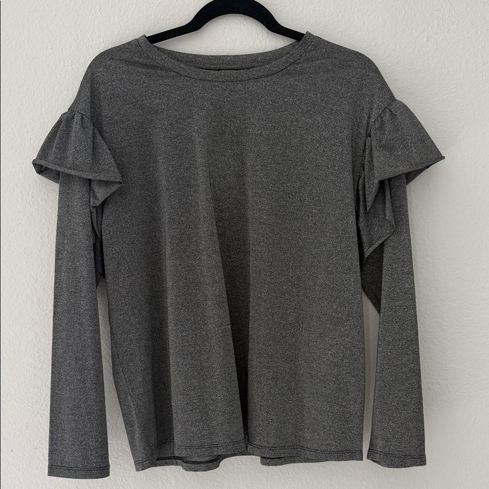 Chic Gray Ruffle Sleeve Blouse